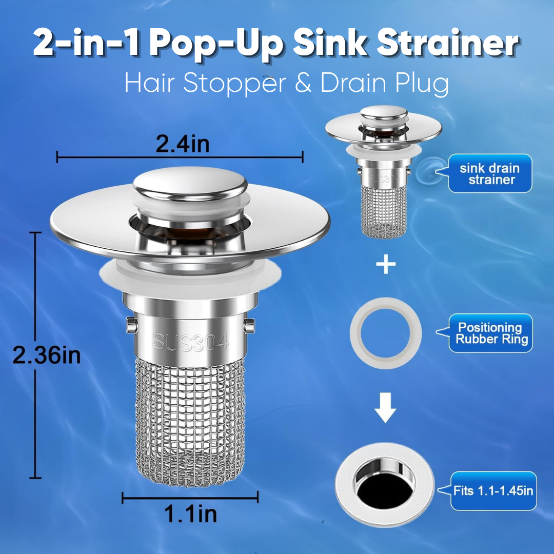 Velroxa 2-in-1 Pop-Up Sink Strainer