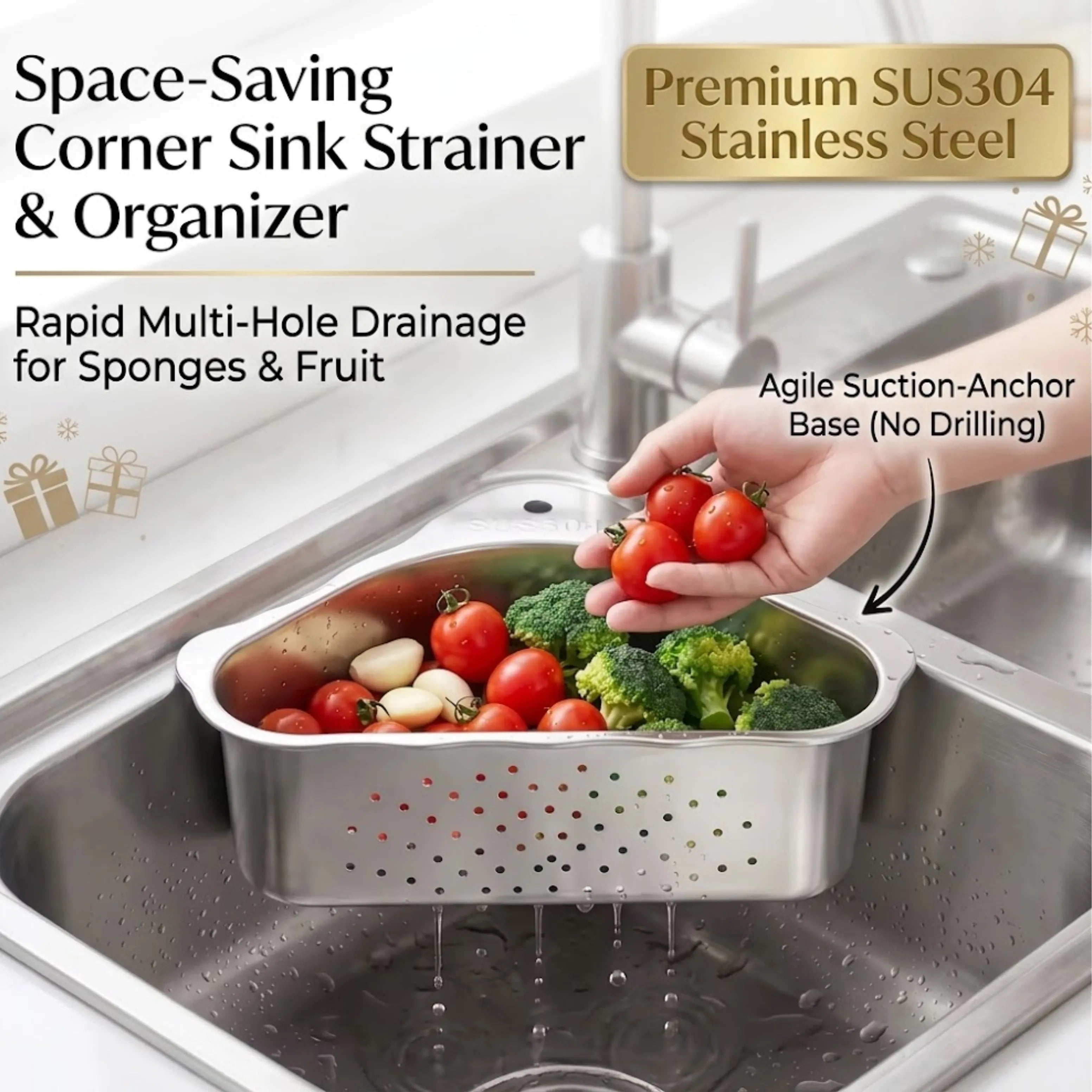 Velroxa Corner Sink Strainer & Organizer