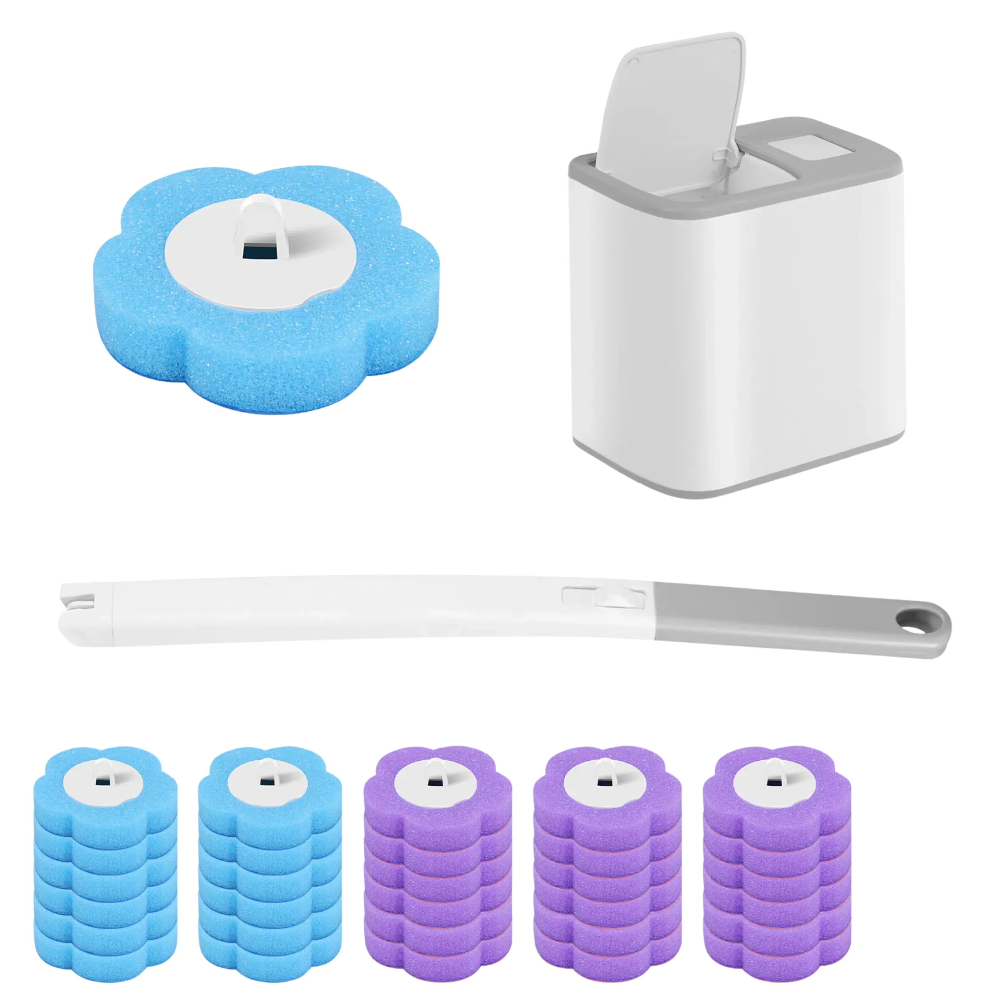 Velroxa Touch-Free Disposable Toilet Brush Kit with Wand and Refill Heads