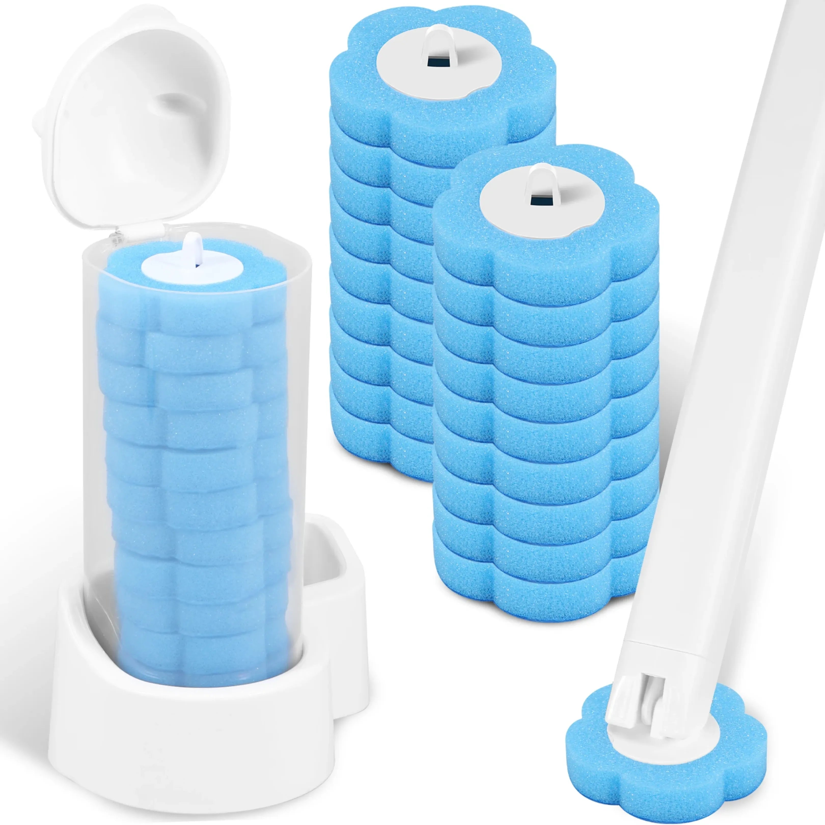 Velroxa Touch-Free Disposable Toilet Brush Kit with Wand and Refill Heads