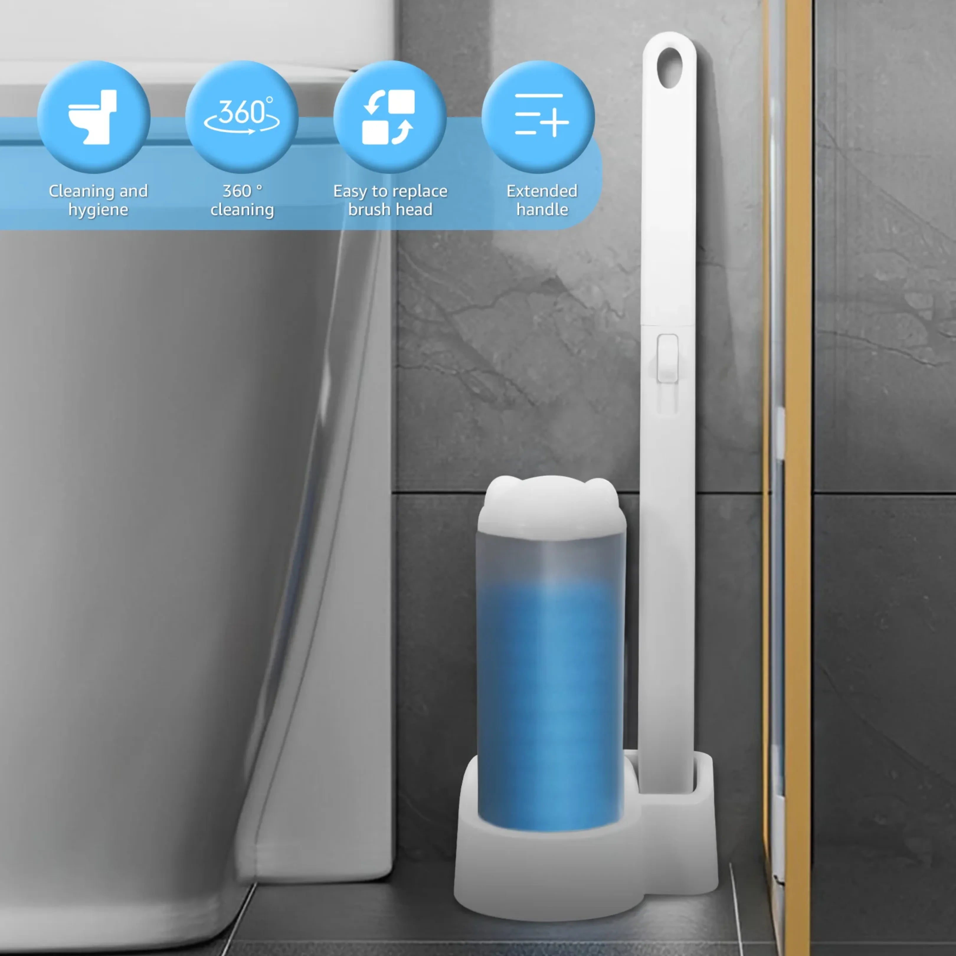 Velroxa Touch-Free Disposable Toilet Brush Kit with Wand and Refill Heads